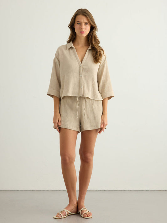 Aura Drawstring Shorts - Oatmeal