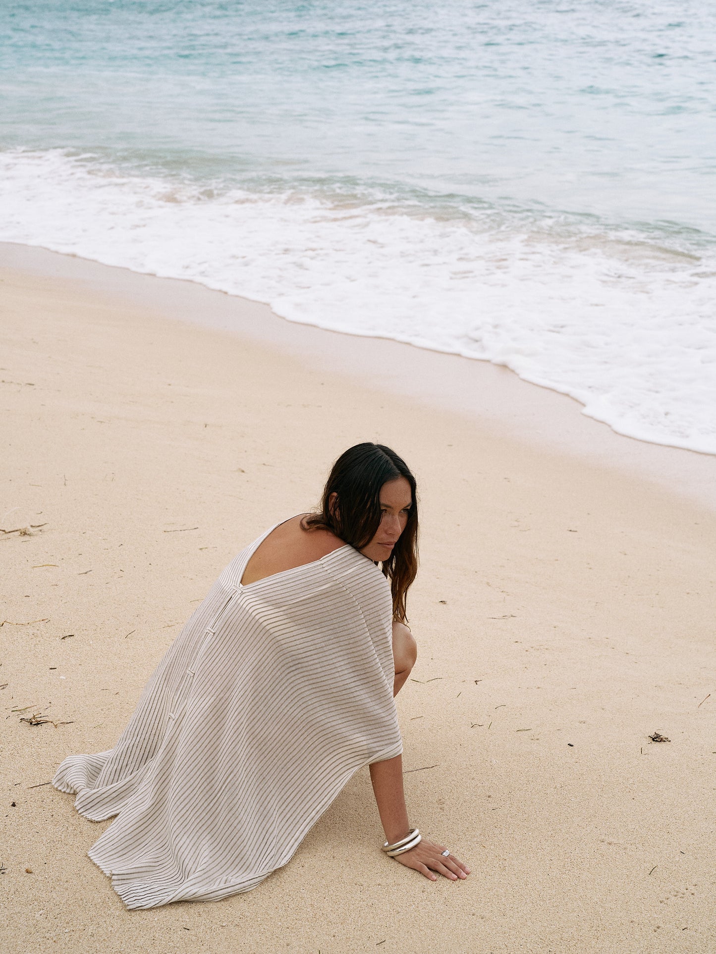 Ava Kimono - Khaki Green Stripes