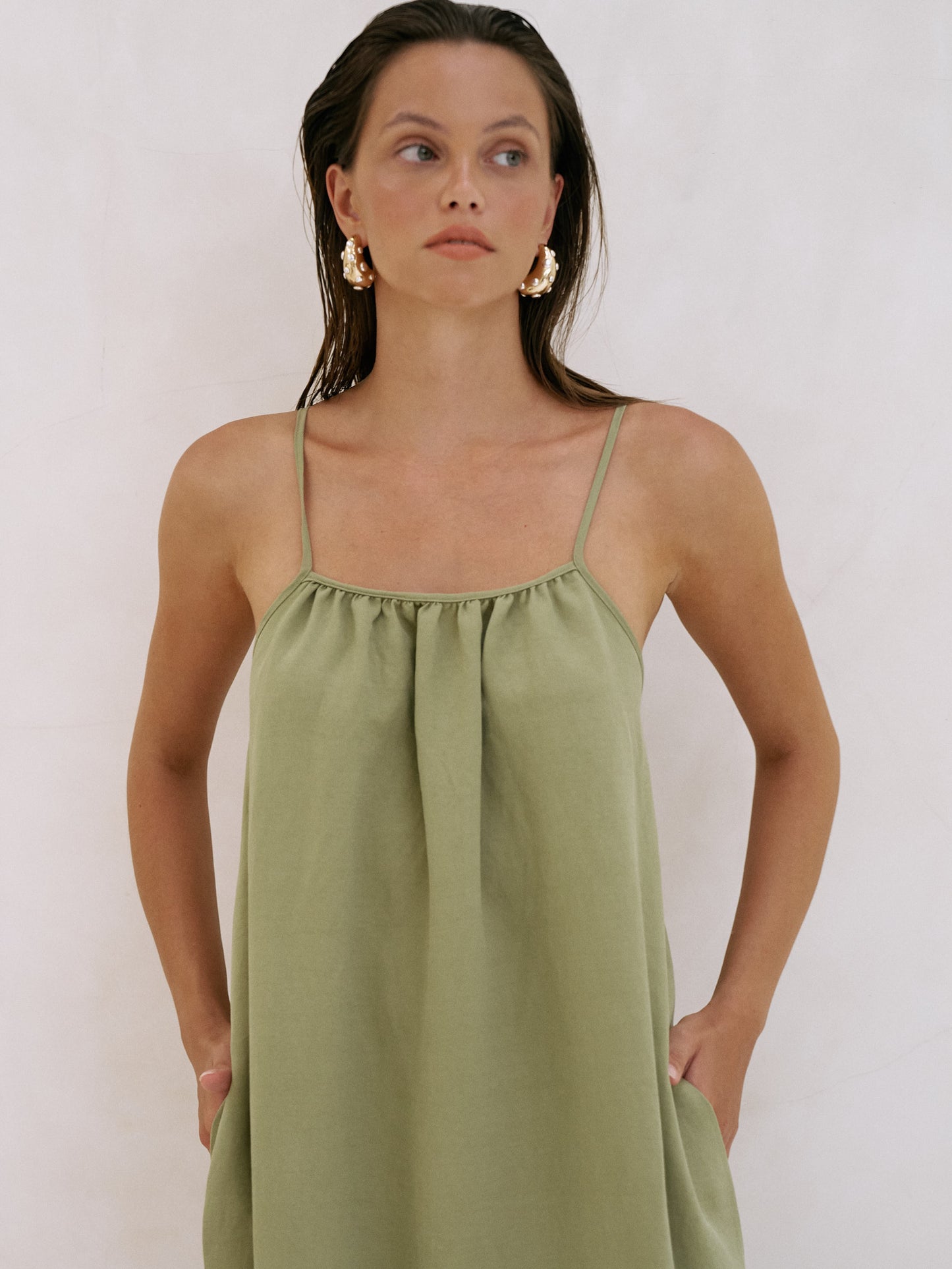 Bliss Flow Maxi Dress - Khaki Green