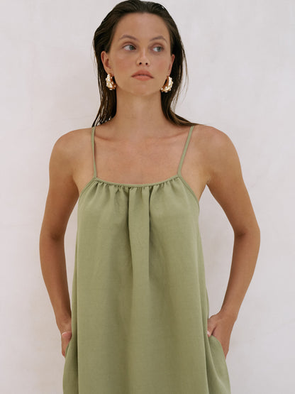 Bliss Flow Maxi Dress - Khaki Green