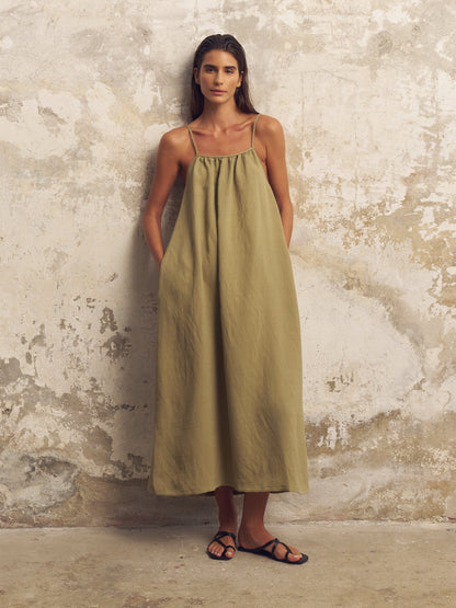 Bliss Flow Maxi Dress - Khaki Green