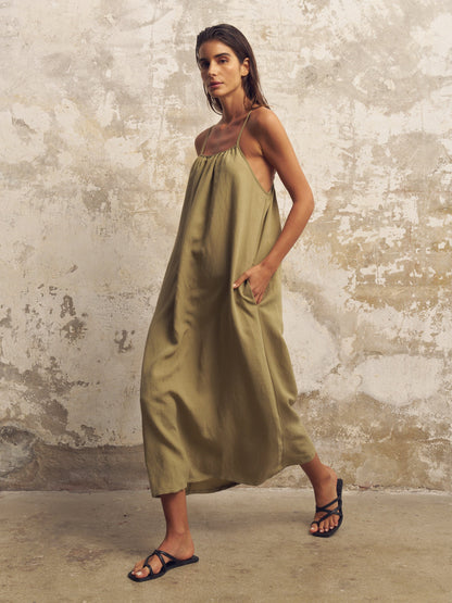 Bliss Flow Maxi Dress - Khaki Green