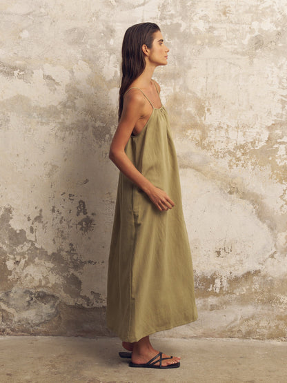 Bliss Flow Maxi Dress - Khaki Green