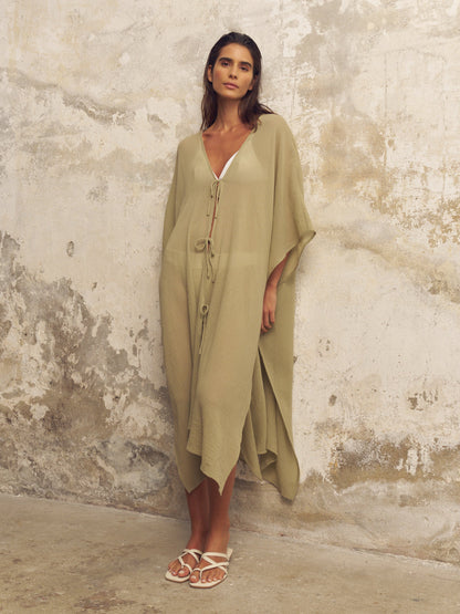 Bodrum Ties Kaftan - Khaki Green