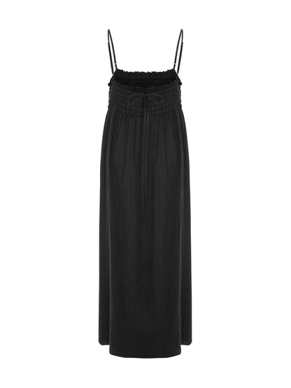 Kaya Smocked Maxi Dress - Charcoal