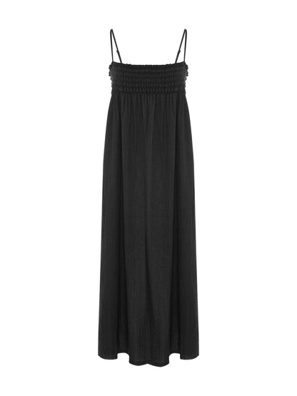 Kaya Smocked Maxi Dress - Charcoal