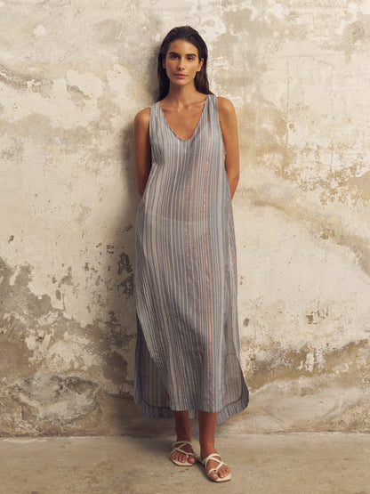 Day Break Dress - Navy With Stripes