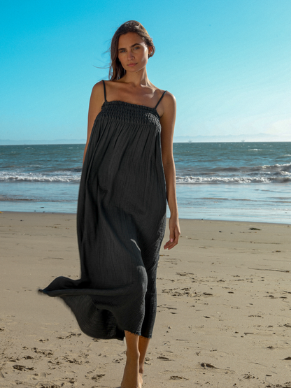 Kaya Smocked Maxi Dress - Charcoal