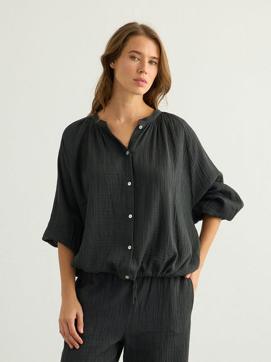 Kaya Buttoned Blouse - Charcoal