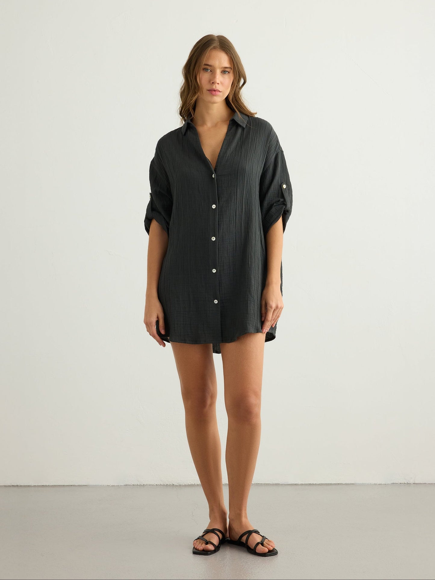 Kaya Oversized Shirt Dress - Charcoal