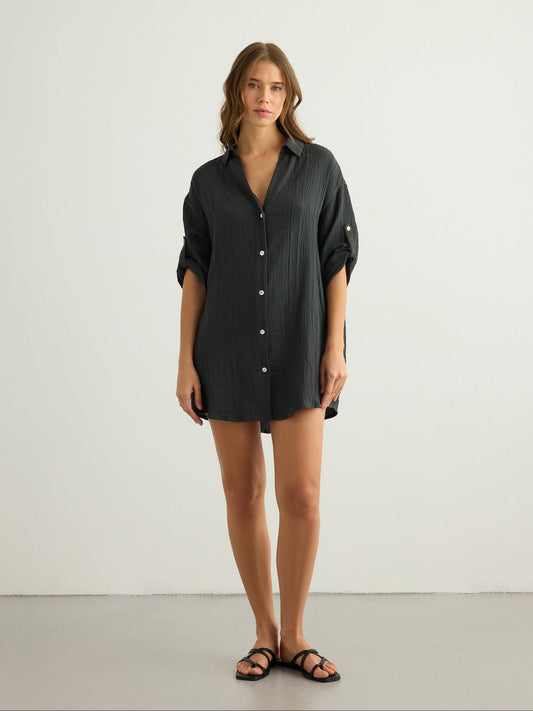 Kaya Oversized Shirt Dress - Charcoal