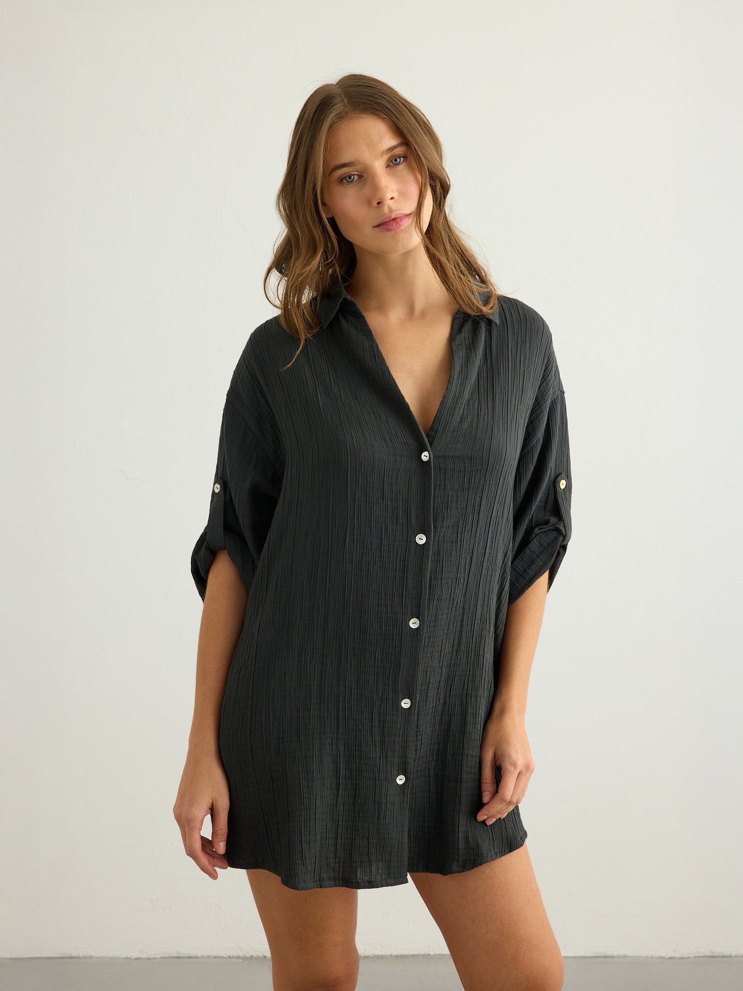 Kaya Oversized Shirt Dress - Charcoal