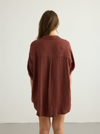 Kaya Oversized Shirt Dress - Terracotta