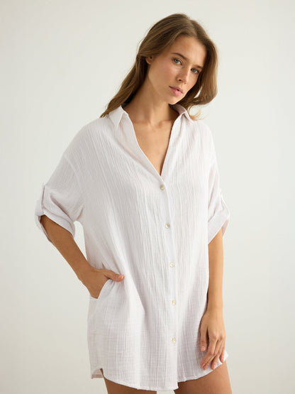 Kaya Oversized Shirt Dress - White