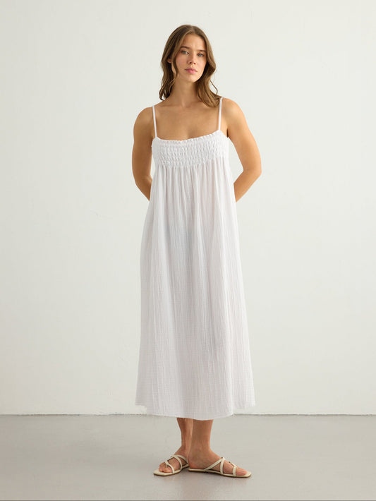 Kaya Smocked Maxi Dress - White