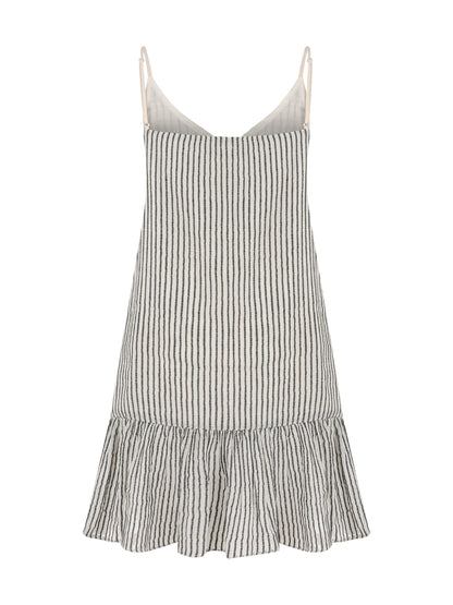 Liv Mini Ruffle Dress - Black Stripes