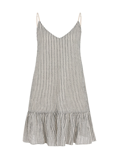 Liv Mini Ruffle Dress - Black Stripes