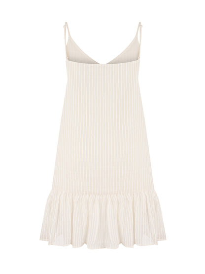 Liv Mini Ruffle Dress - White Stripes