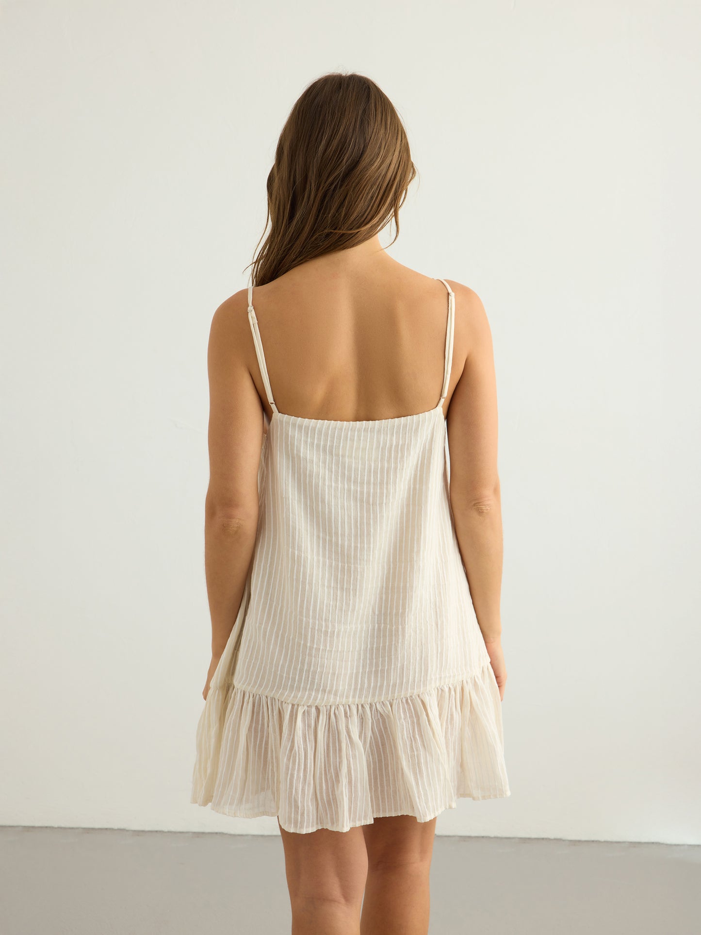 Liv Mini Ruffle Dress - White Stripes