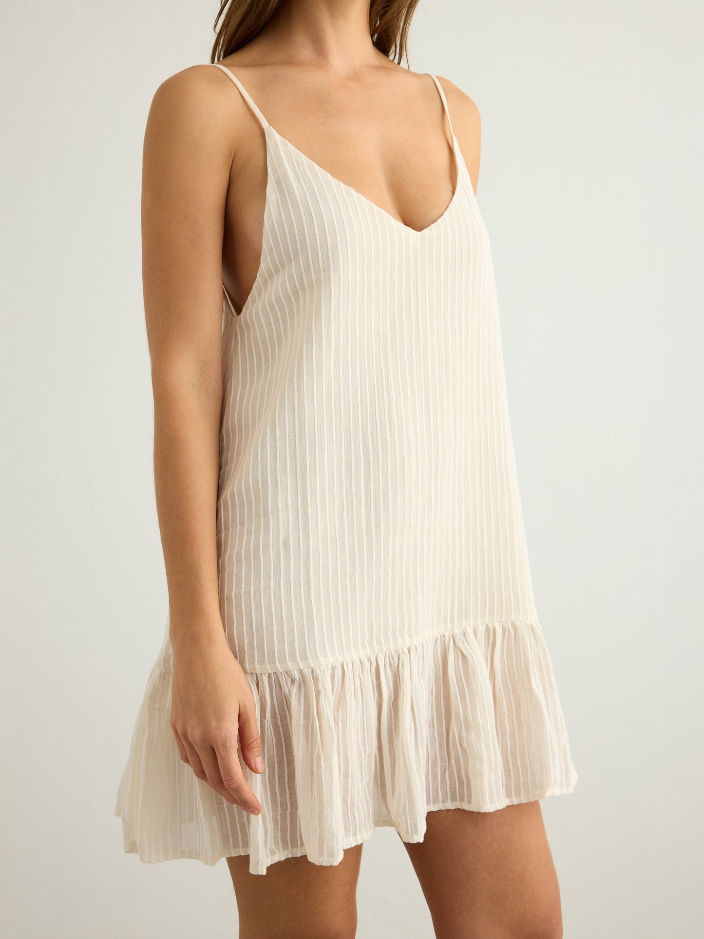 Liv Mini Ruffle Dress - White Stripes