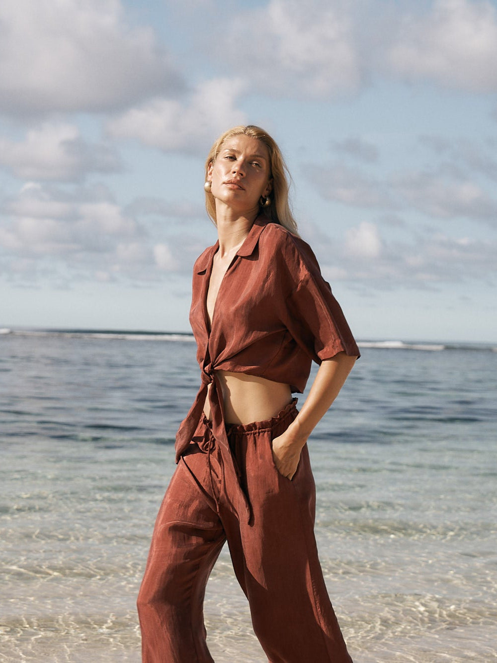 Lucid Flow Tie Pants - Burgundy