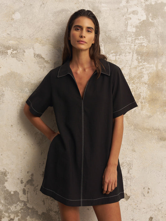 Mae Popover Mini Dress - Black