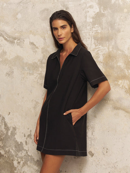 Mae Popover Mini Dress - Black