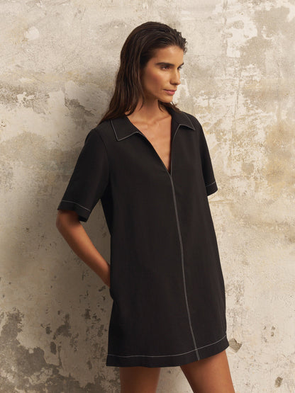 Mae Popover Mini Dress - Black