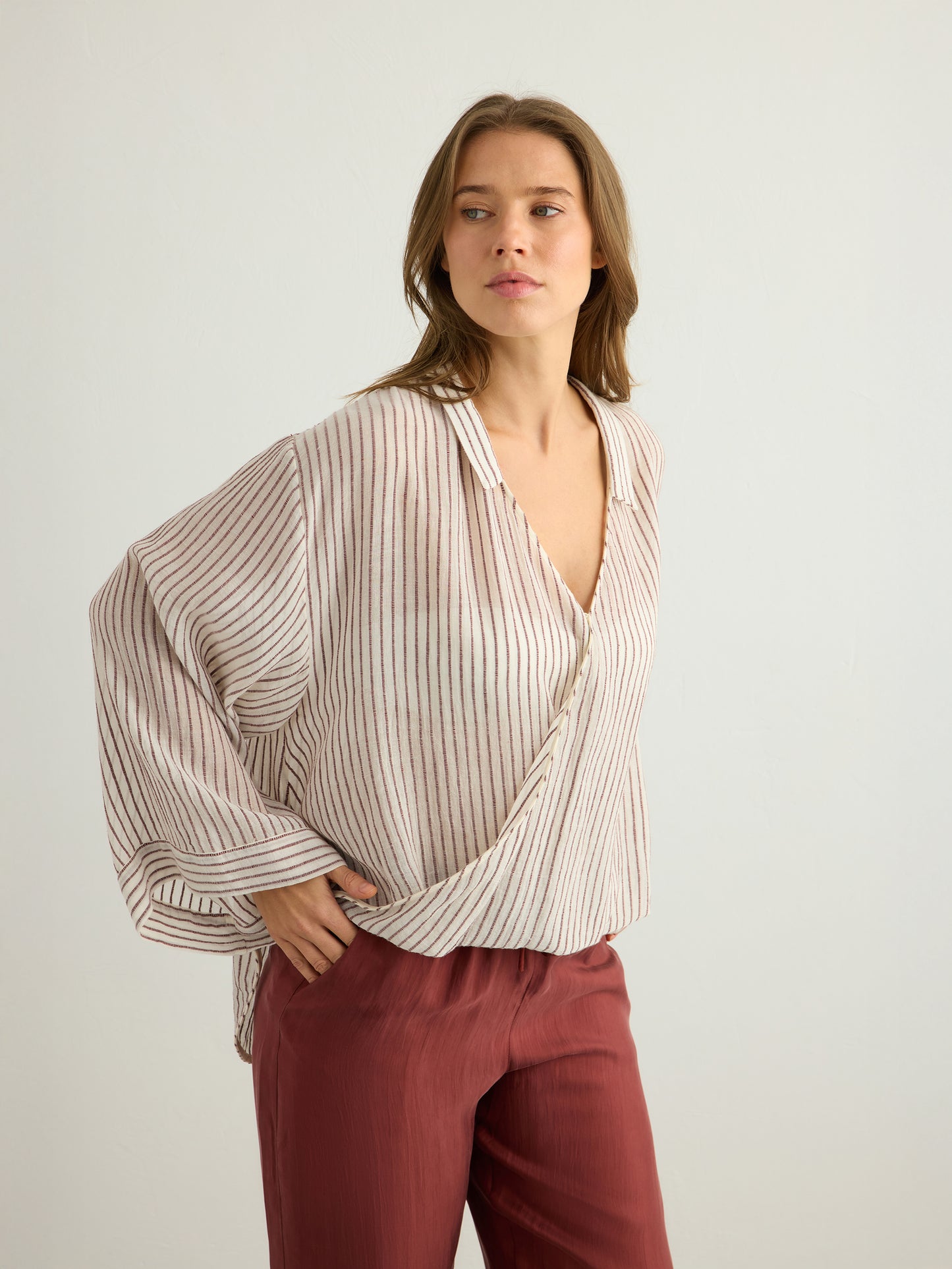 Sade Top - Burgundy Stripes