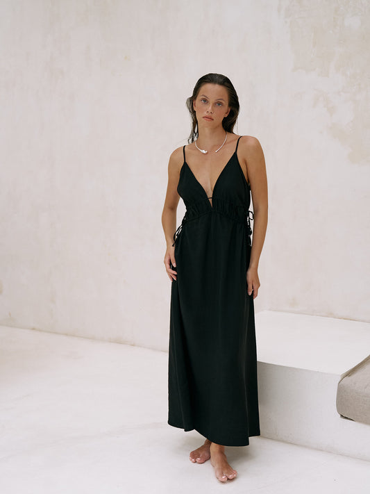Sofia Ties Maxi Dress - Black