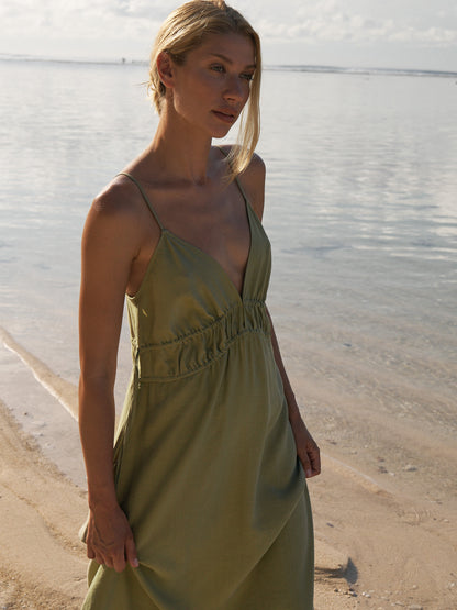 Sofia Ties Maxi Dress - Khaki Green
