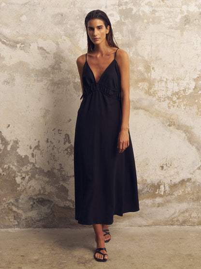 Sofia Ties Maxi Dress - Black