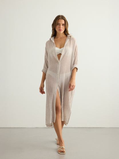 Voyage Shirt Dress - Burgundy Stripes