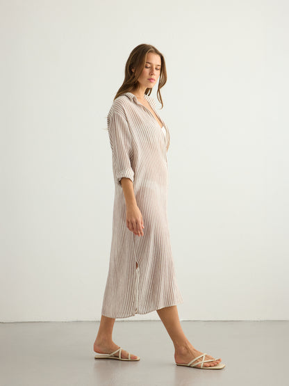 Voyage Shirt Dress - Burgundy Stripes