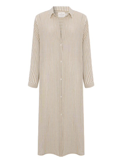 Voyage Shirt Dress - Khaki Green Stripes