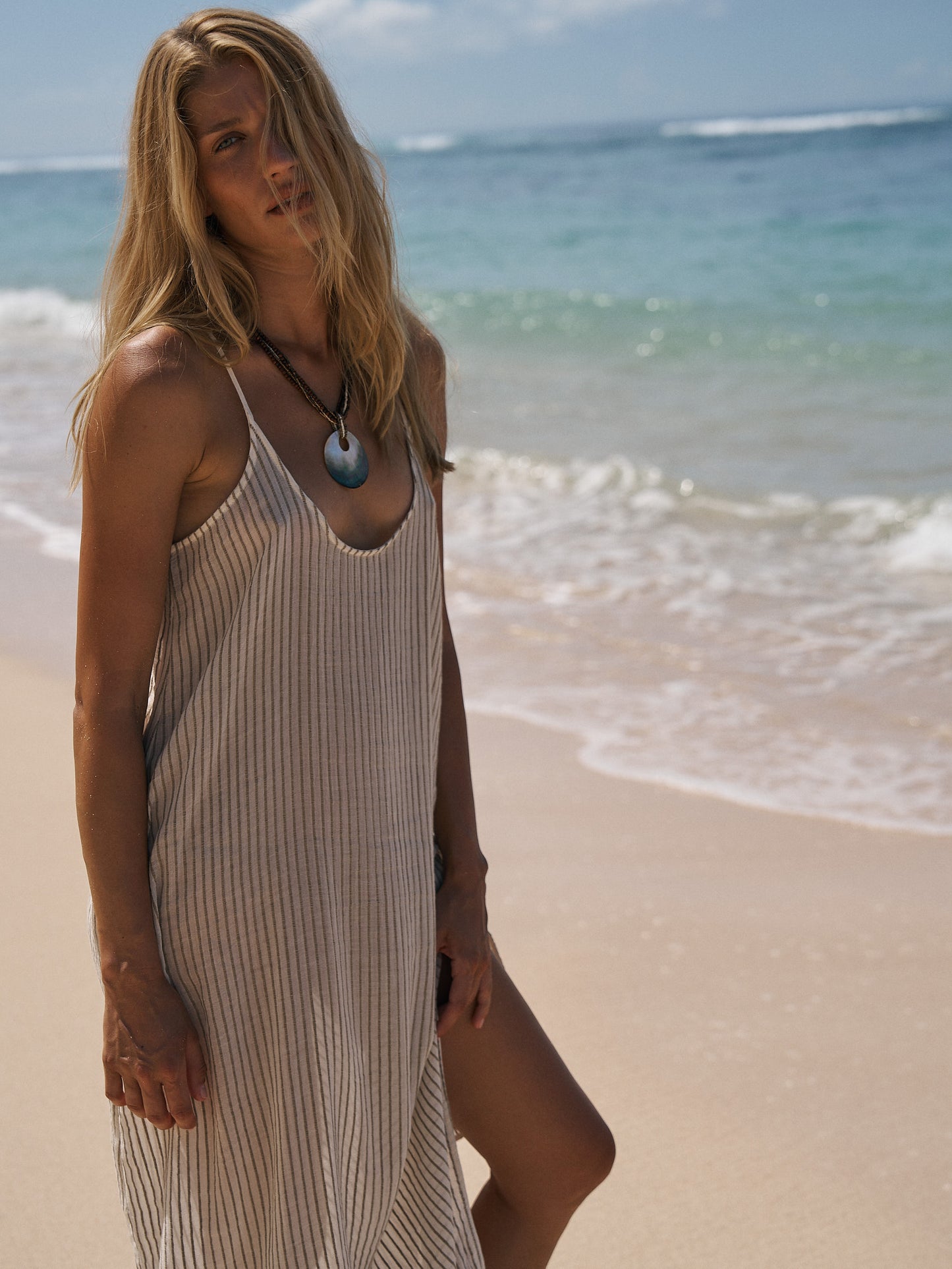Yaz Dress - Khaki Green Stripes