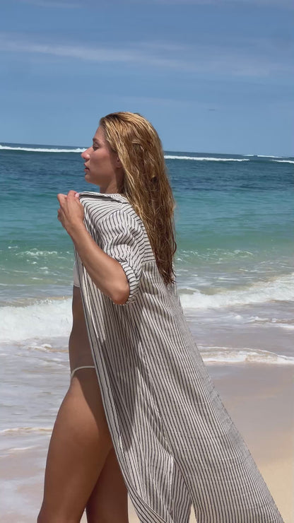 Voyage Shirt Dress - Black Stripes