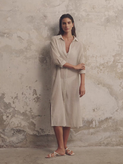 Voyage Shirt Dress - Khaki Green Stripes