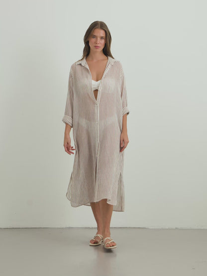 Voyage Shirt Dress - Burgundy Stripes