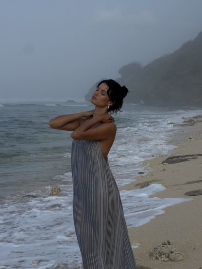 Canggu Maxi Dress - Navy With Stripes