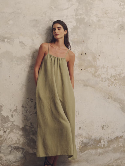 Bliss Flow Maxi Dress - Khaki Green