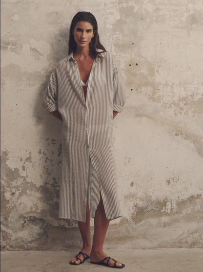 Voyage Shirt Dress - Black Stripes