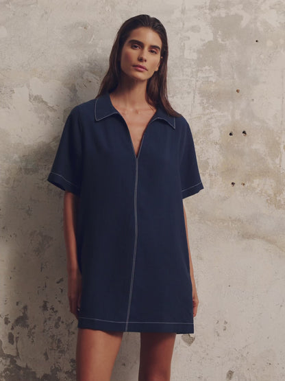 Mae Popover Mini Dress - Navy