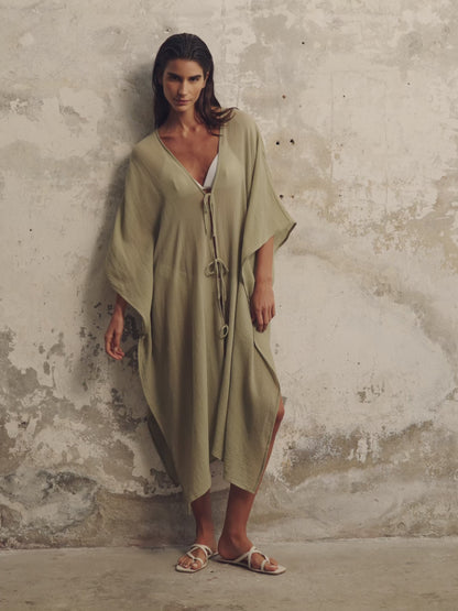 Bodrum Ties Kaftan - Khaki Green