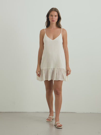 Liv Mini Ruffle Dress - White Stripes