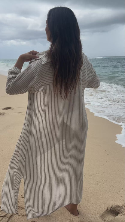 Voyage Shirt Dress - Khaki Green Stripes
