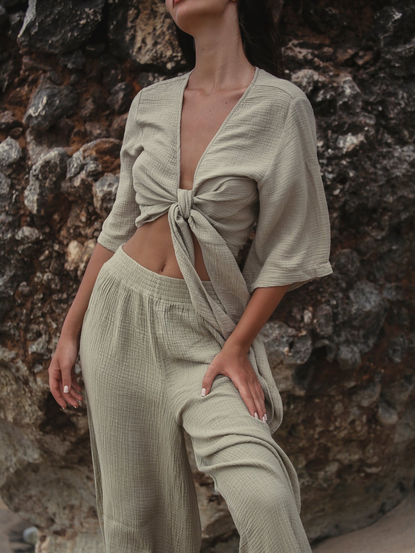 Bali Wrap Top - Khaki Green