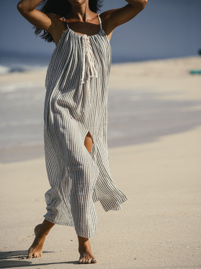 Breeze Beach Dress - Black Stripes