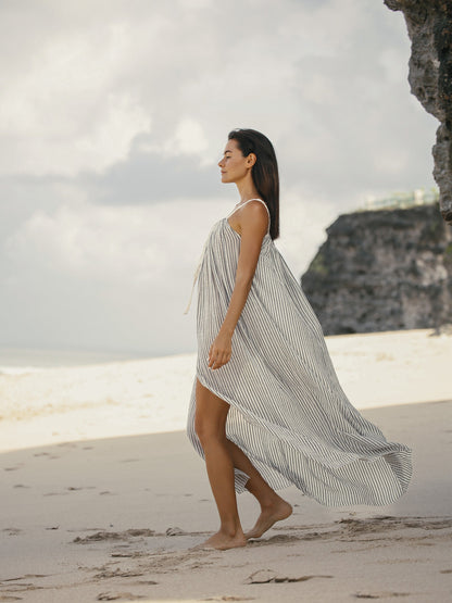 Breeze Beach Dress - Black Stripes