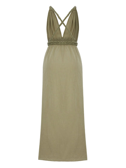 Muse Braided Straps Dress - Khaki Green